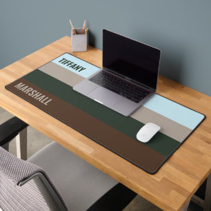 Blue Green Brown Stripes Pattern Name Desk Mat