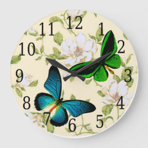 Blue & Green Butterflies On Dogwood Flowers Clock