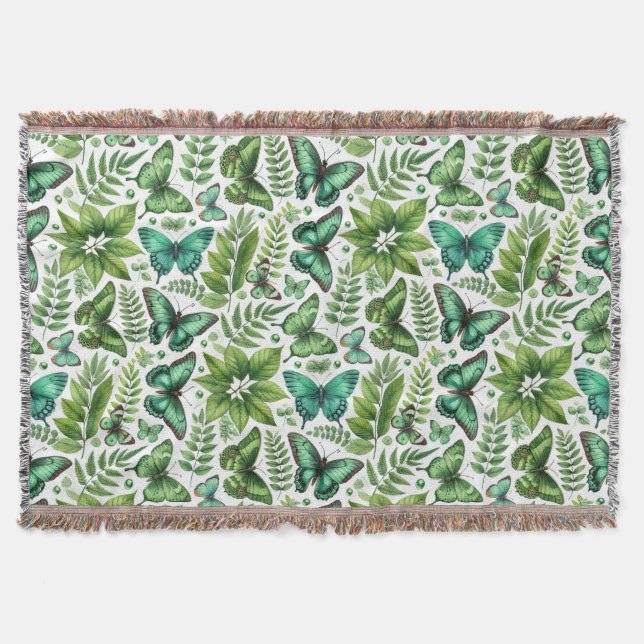 Blue-Green Butterflies Throw Blanket (Front)