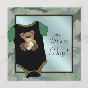 Blue Green Camouflage Baby Boy Shower Invitations