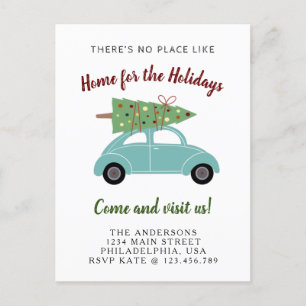 Blue Green Car with Christmas Tree Holiday Moving Announcement Postcard