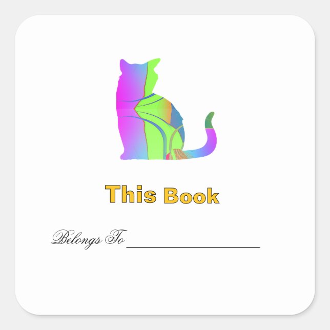 Blue Green Cat Design Bookplate  Square Sticker (Front)