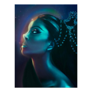 Blue Green Celestial Alien Goddess Glossy Poster