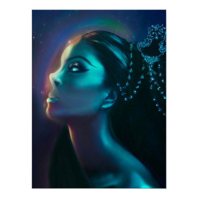 Blue Green Celestial Alien Goddess Glossy Poster (Front)