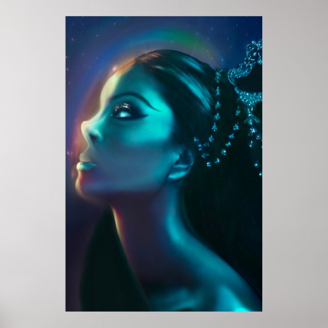 Blue Green Celestial Alien Goddess Wall Poster (Front)