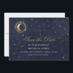 Blue Green Celestial Quinceañera save the date  Invitation<br><div class="desc">Our "Celestial Midnight Quinceañera" collection features a beautiful crescent moon with gold stars  in various designs on a velvet midnight blue background paired with elegant fonts. Check our store for more items from this collection.</div>