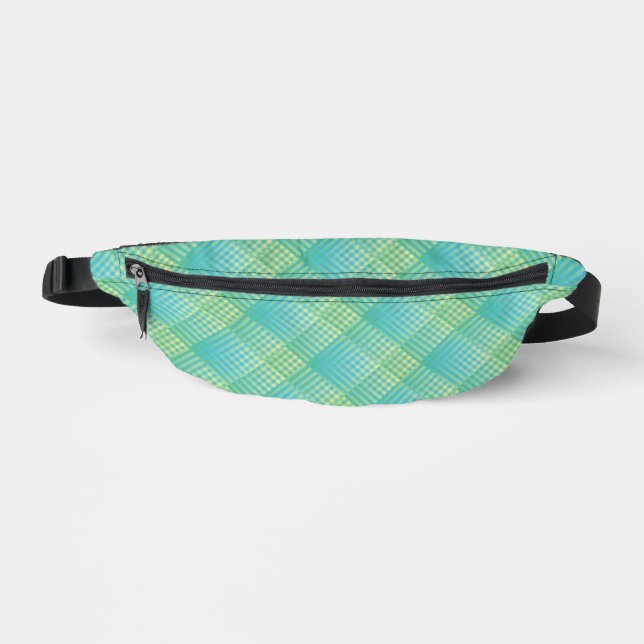 Blue Green Checker Abstract Pattern Bum Bags (Front)