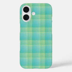 Blue Green Checker Abstract Pattern iPhone 16 Case
