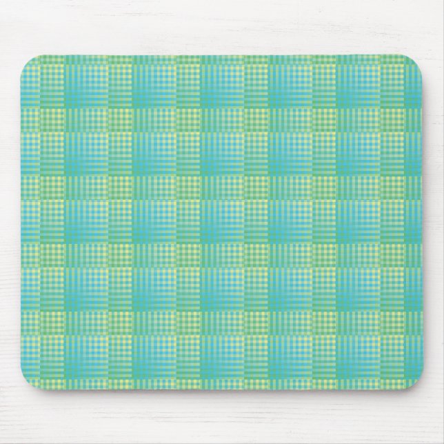 Blue Green Checker Abstract Pattern Mouse Mat (Front)