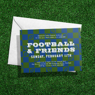 Blue Green Chequerboard Football Game Watch Party Invitation