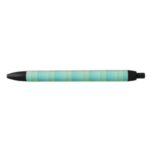 Blue Green Chequered Abstract Pattern Black Ink Pen