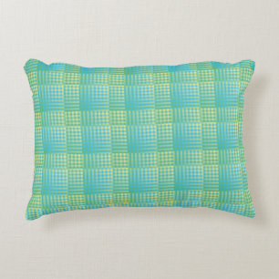 Blue Green Chequered Abstract Pattern Decorative Cushion