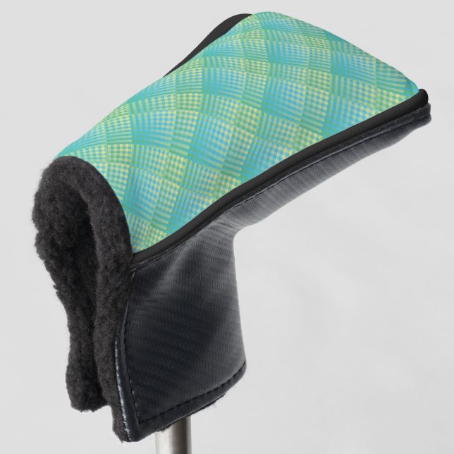 Blue Green Chequered Abstract Pattern Golf Head Cover (3/4 Front)