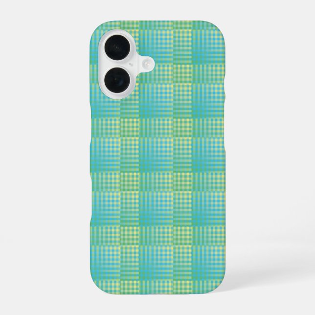 Blue Green Chequered Abstract Pattern iPhone 16 Case (Back)