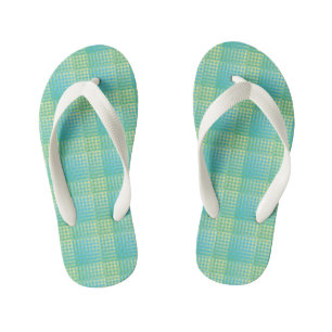 Blue Green Chequered Abstract Pattern Kid's Flip Flops