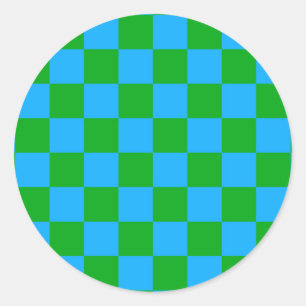 Blue Green Chequered Check Pattern Classic Round Sticker