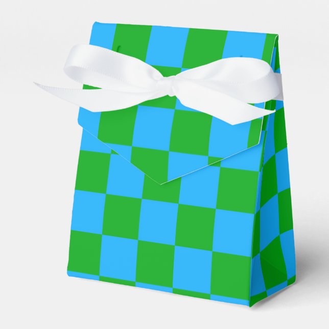 Blue Green Chequered Check Pattern Favour Box (Front Side)