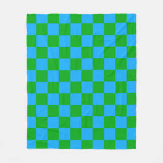 Blue Green Chequered Check Pattern Fleece Blanket