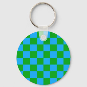 Blue Green Chequered Check Pattern Key Ring
