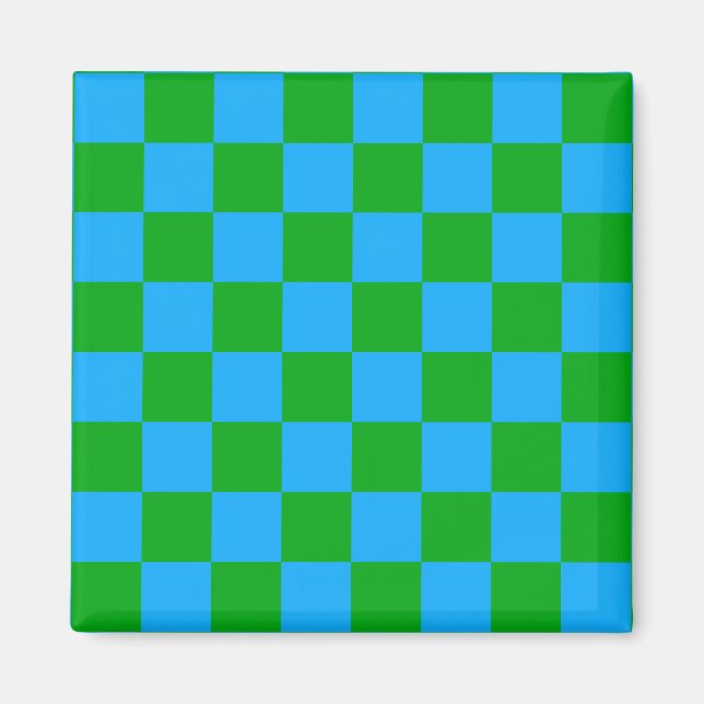 Blue Green Chequered Check Pattern Magnet (Front)
