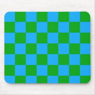 Blue Green Chequered Check Pattern Mouse Mat