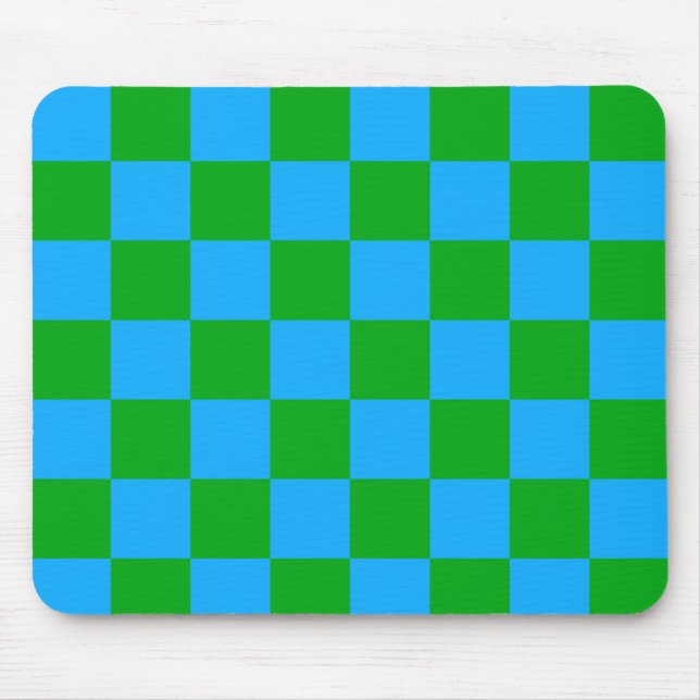 Blue Green Chequered Check Pattern Mouse Mat (Front)