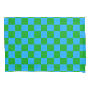 Blue Green Chequered Check Pattern Pillowcase
