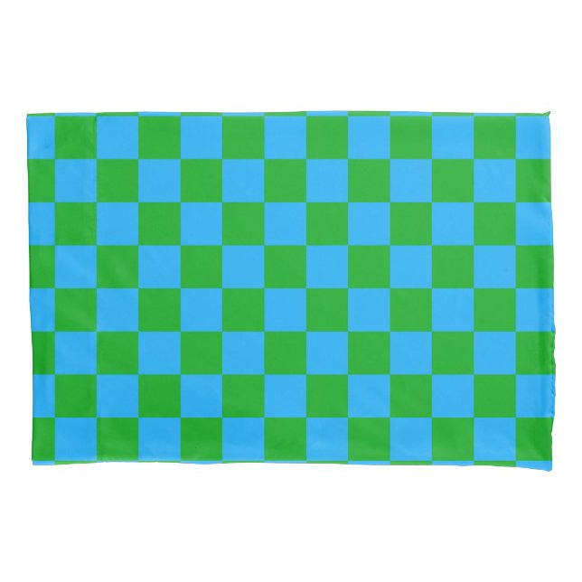 Blue Green Chequered Check Pattern Pillowcase (Front)
