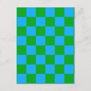 Blue Green Chequered Check Pattern Postcard
