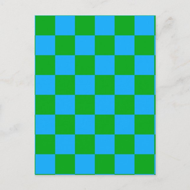 Blue Green Chequered Check Pattern Postcard (Front)