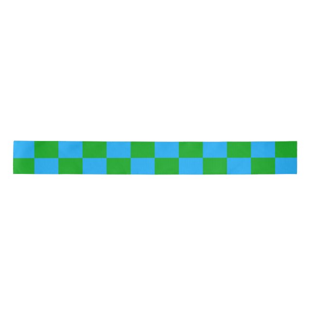 Blue Green Chequered Check Pattern Satin Ribbon (Front)