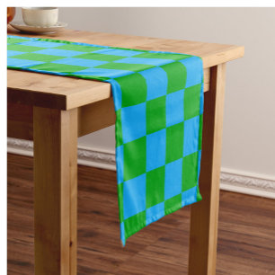 Blue Green Chequered Check Pattern Short Table Runner