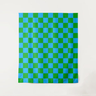 Blue Green Chequered Check Pattern Tapestry
