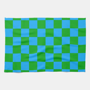 Blue Green Chequered Check Pattern Tea Towel