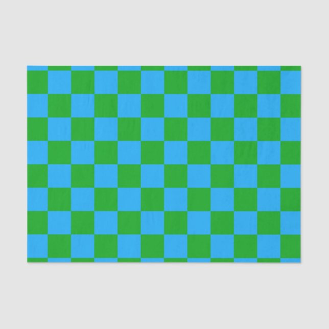 Blue Green Chequered Check Pattern Tissue Paper (Front)