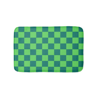 Blue Green Chequered Gingham Pattern Bath Mat