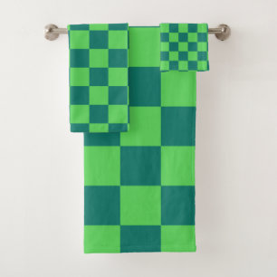 Blue Green Chequered Gingham Pattern Bath Towel Set