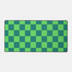 Blue Green Chequered Gingham Pattern Desk Mat