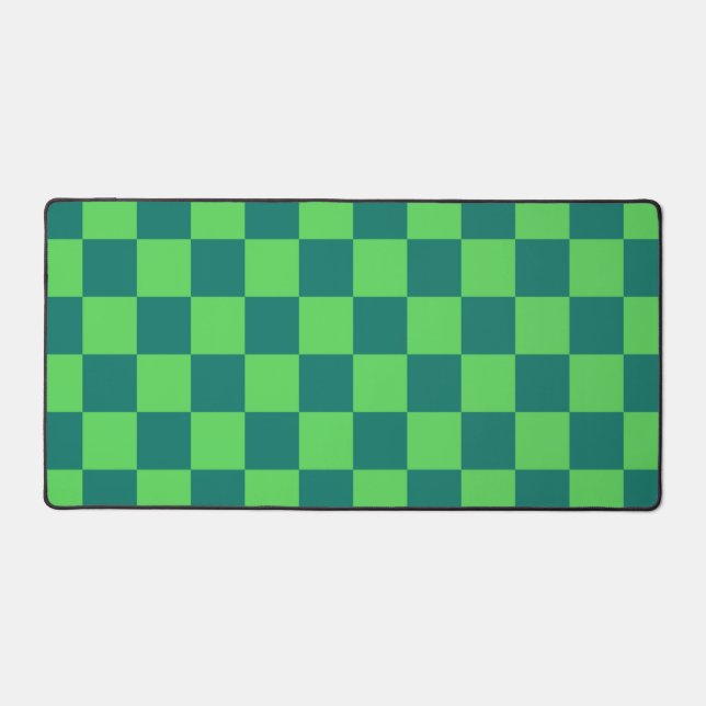 Blue Green Chequered Gingham Pattern Desk Mat (Front)