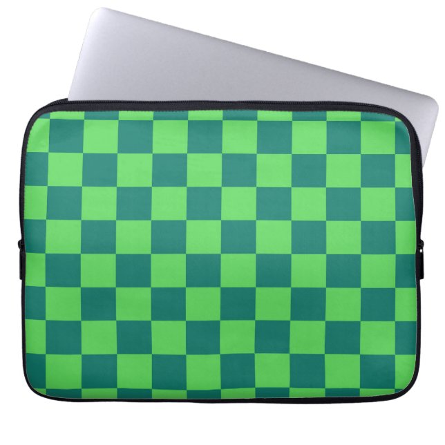 Blue Green Chequered Gingham Pattern Laptop Sleeve (Front)