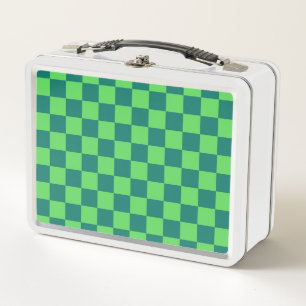 Blue Green Chequered Gingham Pattern Metal Lunch Box