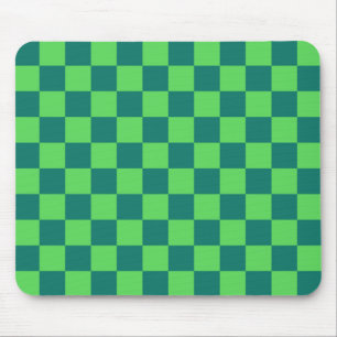 Blue Green Chequered Gingham Pattern Mouse Mat