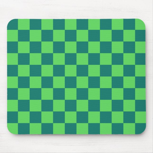 Blue Green Chequered Gingham Pattern Mouse Mat (Front)