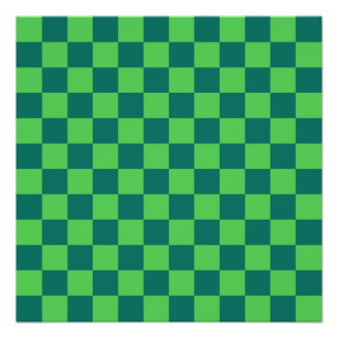 Blue Green Chequered Gingham Pattern Poster