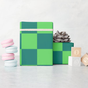 Blue Green Chequered Gingham Pattern Wrapping Paper