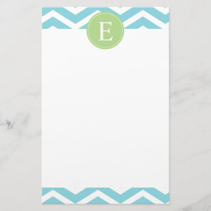 Blue Green Chevron Monogram Stationery
