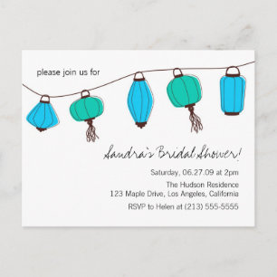 Blue Green Chinese Lantern Post Card Invitations