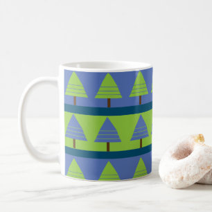 Blue Green Christmas Tree Geometric Coffee Mug