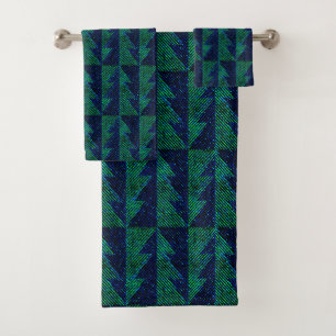 Blue, green Christmas trees. Bath Towel Set