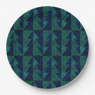 Blue, green Christmas trees. Christmas Paper Plate